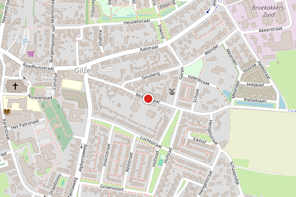 Brandweer-melding op Molenstraat, Gilze op 28 juni, kaart-overzicht