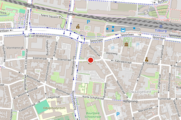 Brandweer-melding op Fabriekstraat, Tilburg op 28 juni, kaart-overzicht