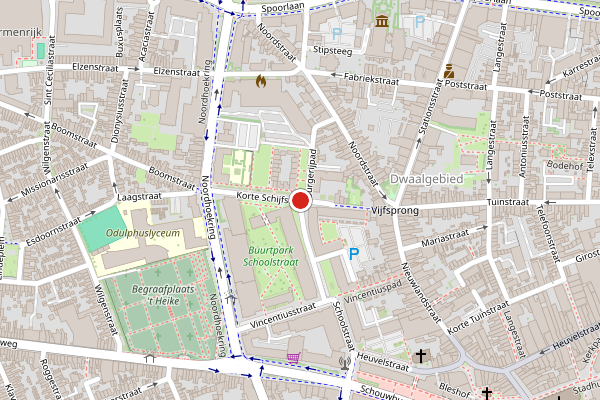 Brandweer-melding op Korte Schijfstraat, Tilburg op 21 juli, kaart-overzicht