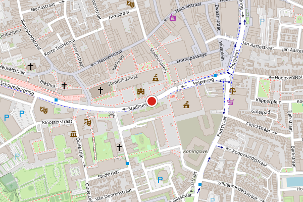 Brandweer-melding op Stadhuisplein, Tilburg op 28 juli, kaart-overzicht