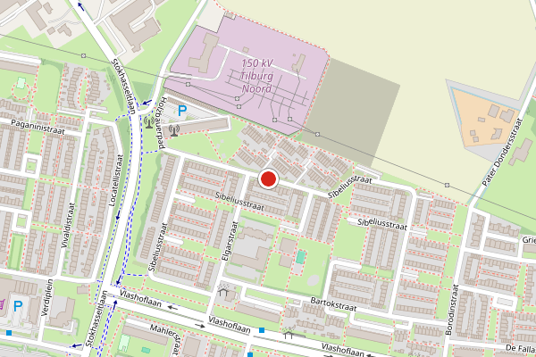 Brandweer-melding op Sibeliusstraat, Tilburg op 31 juli, kaart-overzicht