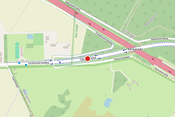Brandweer-melding op Tilburgseweg, Moergestel op 2 juni, kaart-overzicht